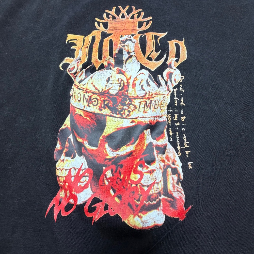 Black Skull‎ Crown Graphic T-Shirt Distressed Gothic Medium? Streetwear Tee